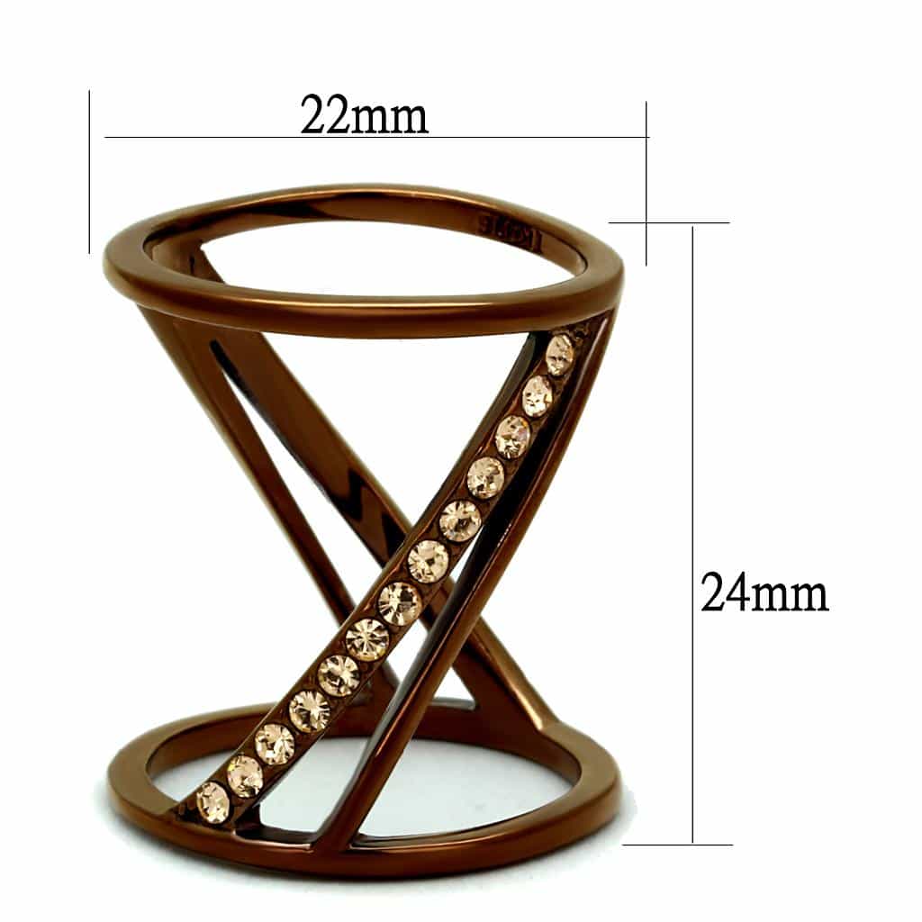 Stainless Steel Coffee Brown IP Champagne Crystal Pave Open Ring view 3