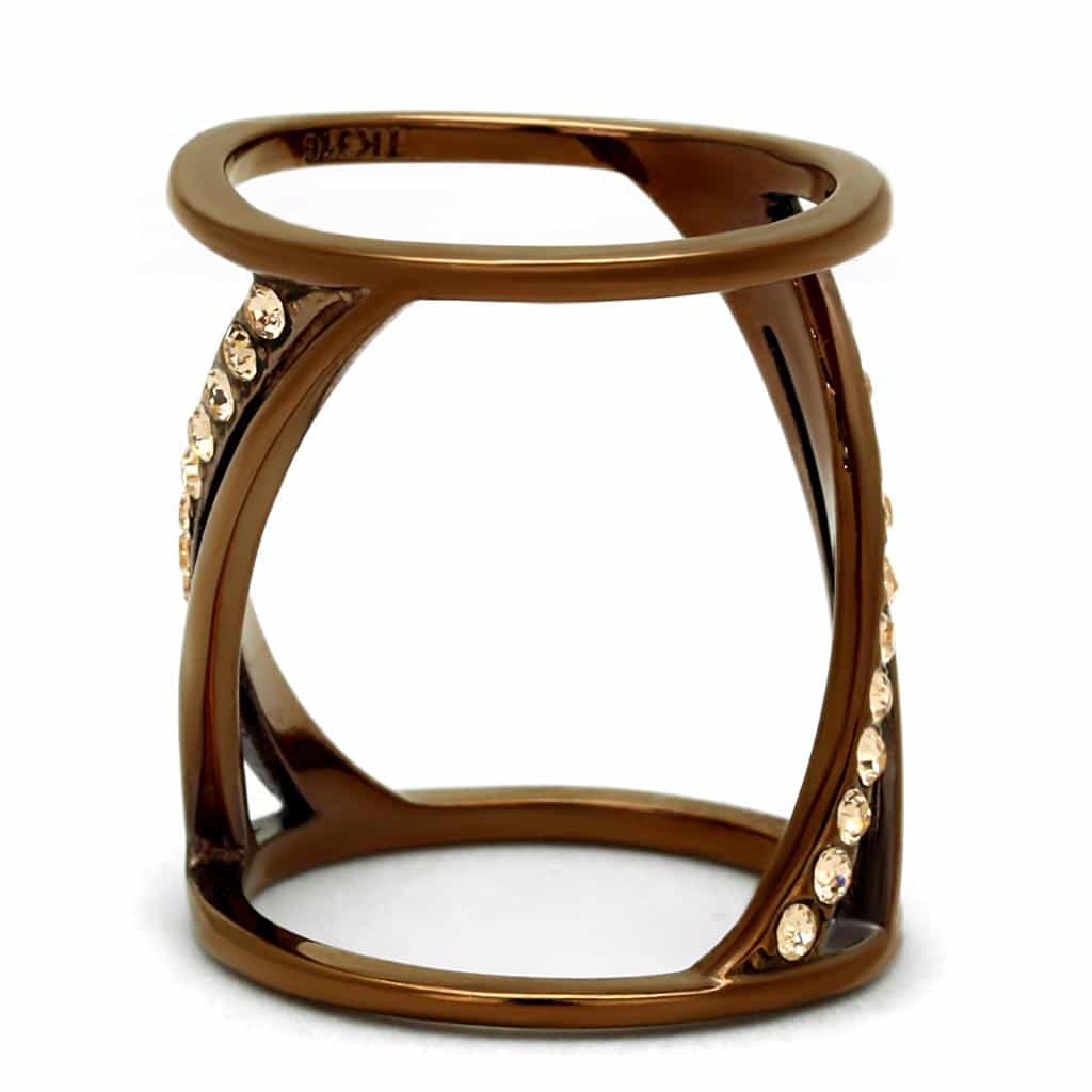 Stainless Steel Coffee Brown IP Champagne Crystal Pave Open Ring view 5