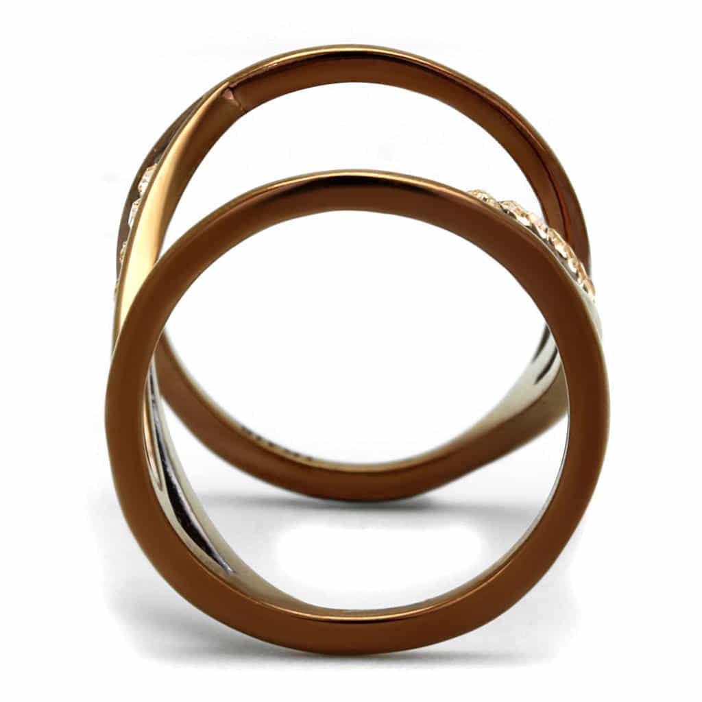 Stainless Steel Coffee Brown IP Champagne Crystal Pave Open Ring view 7