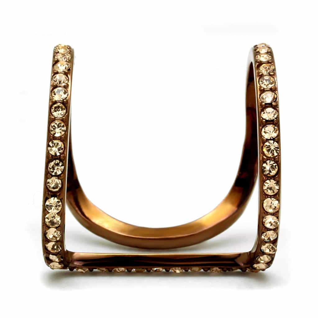 Stainless Steel Coffee Brown IP Champagne Crystal Pave Open Ring view 7