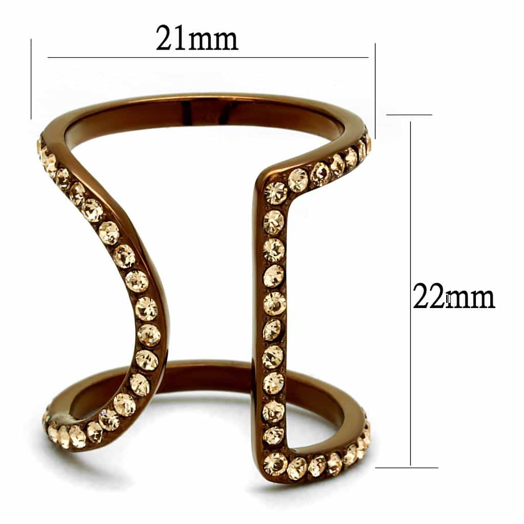 Stainless Steel Coffee Brown IP Champagne Crystal Pave Open Ring view 11