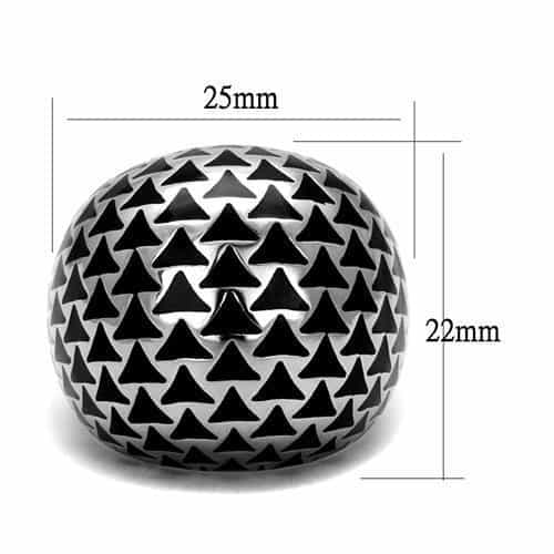 Stainless Steel Silver Polished Black Triangle Pattern Wide Ring view 3