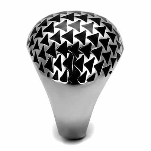 Stainless Steel Silver Polished Black Triangle Pattern Wide Ring view 7