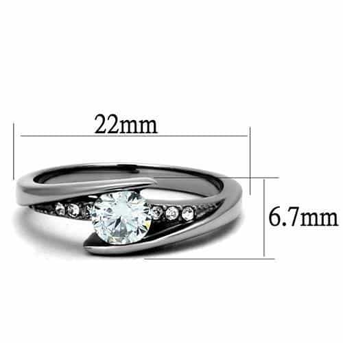 Stainless Steel CZ Round Bezel Set Bypass Solitaire Ring view 3