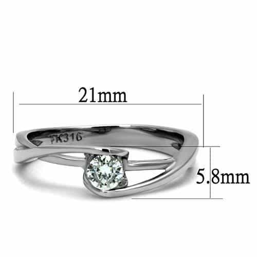 Stainless Steel CZ Round Bezel Bypass Solitaire Ring view 3