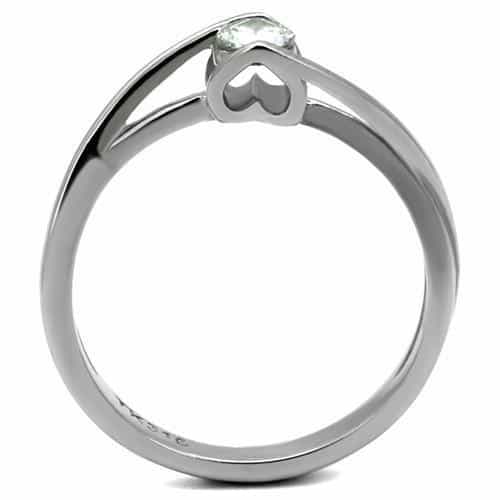 Stainless Steel CZ Round Bezel Bypass Solitaire Ring view 5