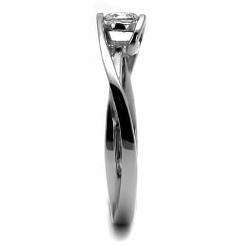 Stainless Steel CZ Round Bezel Bypass Solitaire Ring view 7
