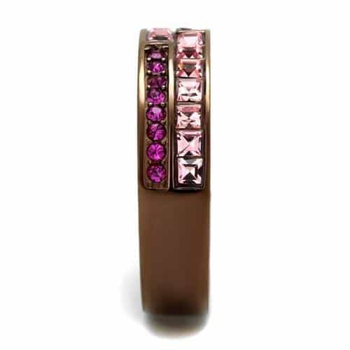 Stainless Steel Coffee Brown IP Fuchsia Pink CZ Princess Ring view 7