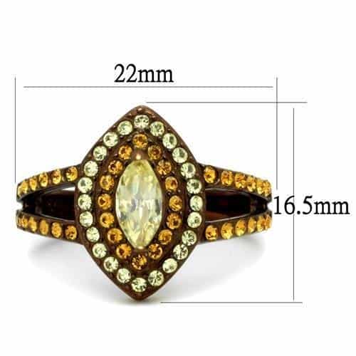Stainless Steel Coffee Brown IP Champagne Peridot CZ Ring view 3