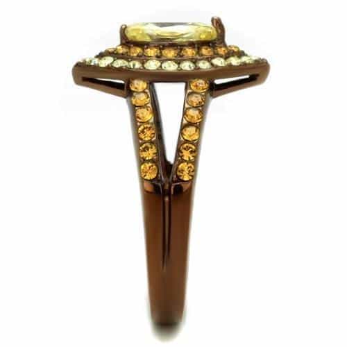 Stainless Steel Coffee Brown IP Champagne Peridot CZ Ring view 7