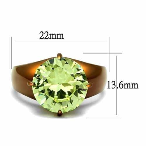 Stainless Steel Coffee Brown IP Peridot Green CZ Oval Ring view 3