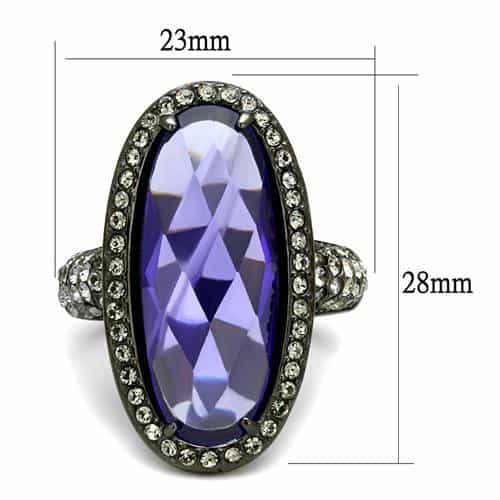 Stainless Steel Dark Gunmetal Tanzanite Purple Crystal Ring view 3
