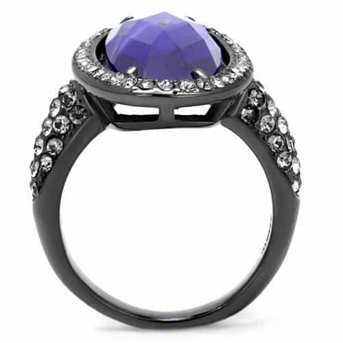 Stainless Steel Dark Gunmetal Tanzanite Purple Crystal Ring view 5