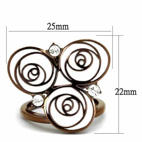 Stainless Steel Coffee Brown IP White Enamel Swirl Rose CZ Ring view 3