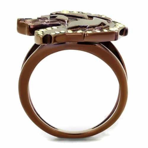 Stainless Steel Coffee IP Rose Gold Horse Head Cocktail Ring view 5