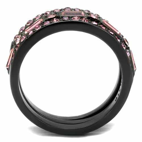 Stainless Steel Black IP Pink CZ Baguette Channel Pave Ring view 5
