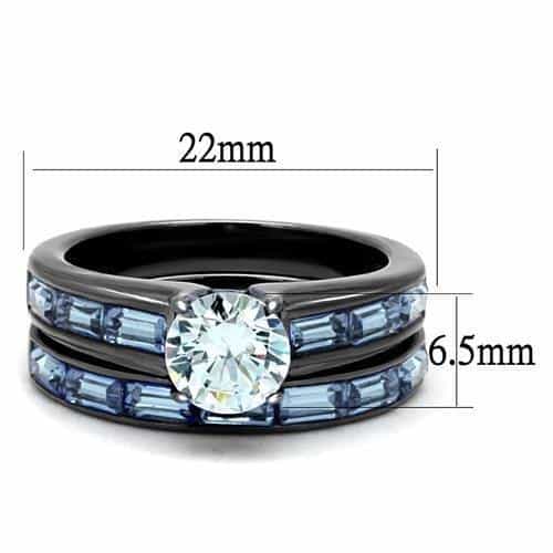Stainless Steel Dark Gunmetal Light Blue CZ Baguette Channel Ring view 3