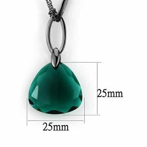 Stainless Steel Dark Gunmetal Emerald Green CZ Pear Necklace view 3