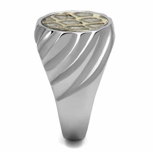 Stainless Steel Honeycomb Fossil Stone Round Signet Ring view 7