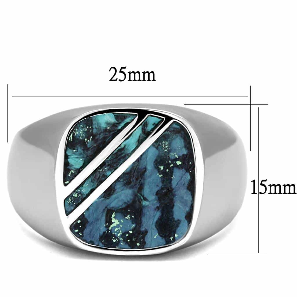 Stainless Steel Blue Abalone Shell Inlay Diagonal Stripe Ring view 3