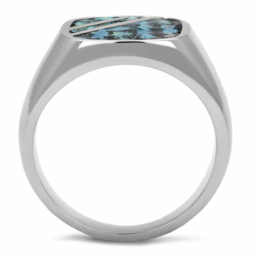 Stainless Steel Blue Abalone Shell Inlay Diagonal Stripe Ring view 5