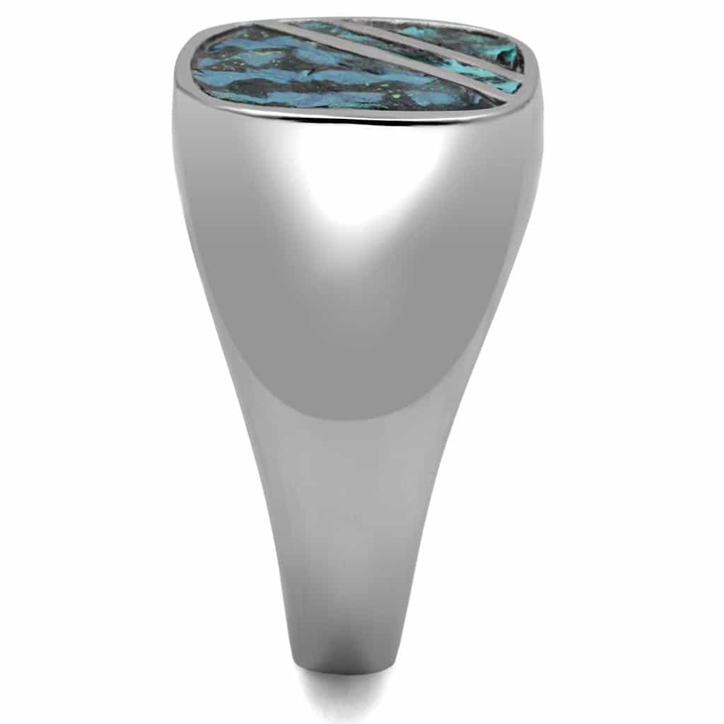 Stainless Steel Blue Abalone Shell Inlay Diagonal Stripe Ring view 7