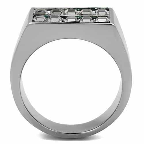 Stainless Steel Green Marble Stone Triple Channel Square Ring view 5