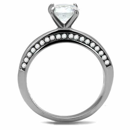 Stainless Steel CZ Round Cathedral Pave Bridal Ring view 5