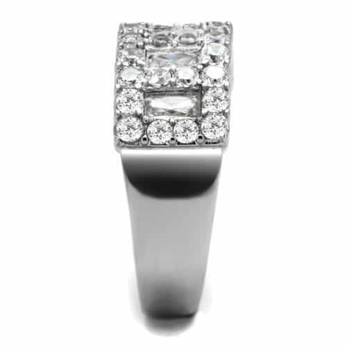 Stainless Steel CZ Round Baguette Channel Wide Eternity Band Ring view 7