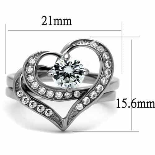 Stainless Steel CZ Round Pave Heart Open Bridal Ring view 3