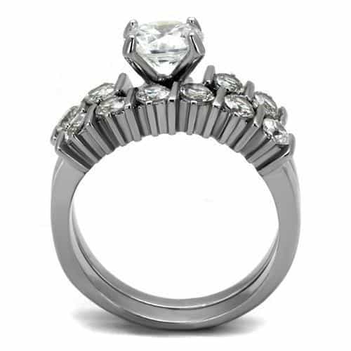 Stainless Steel CZ Round Princess Baguette Bridal Stack Ring view 5