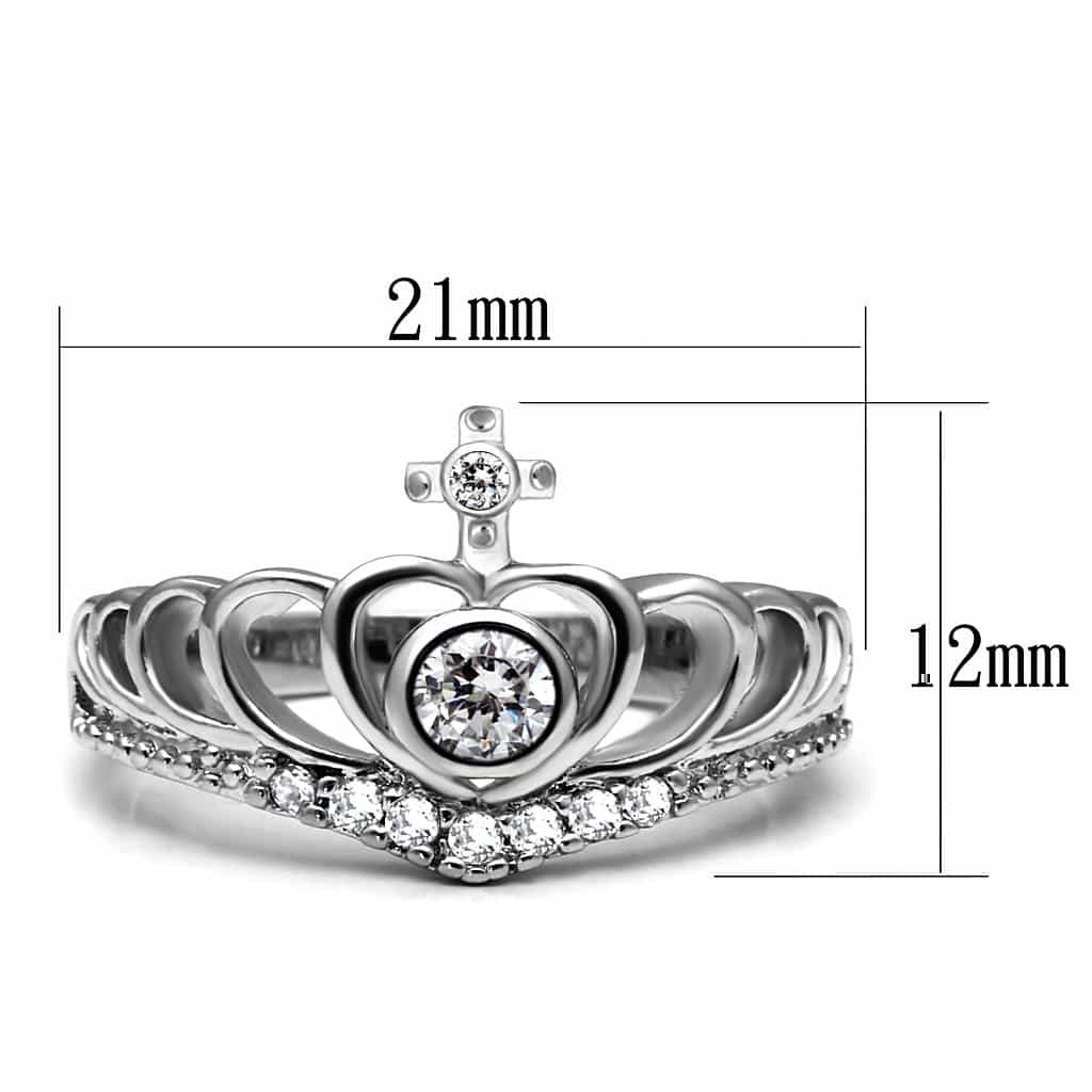 Stainless Steel CZ Pave Crown Heart Cross Tiara Ring view 3