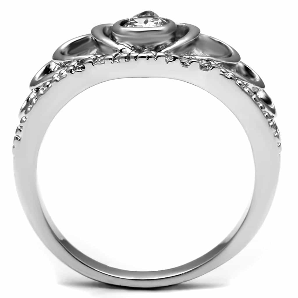 Stainless Steel CZ Pave Crown Heart Cross Tiara Ring view 5