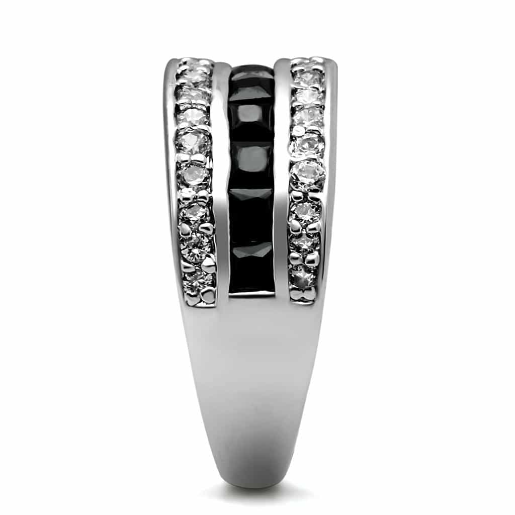 Stainless Steel CZ Pave Black Channel Double Eternity Band Ring view 7