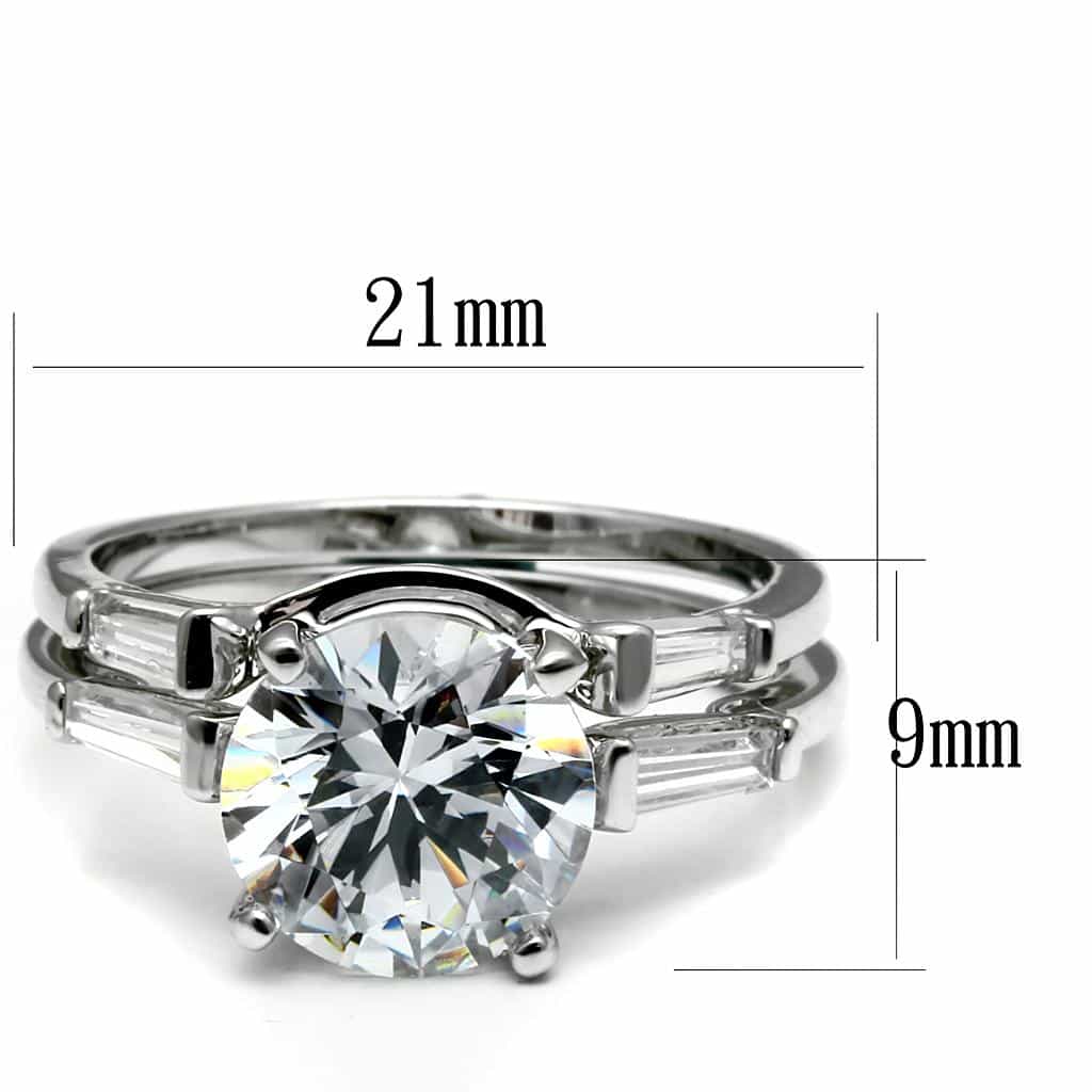 Stainless Steel CZ Round Baguette Halo Pave Bridal Stack Ring view 3