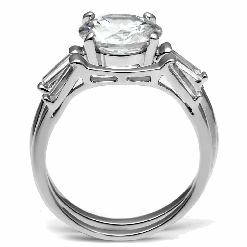 Stainless Steel CZ Round Baguette Halo Pave Bridal Stack Ring view 5