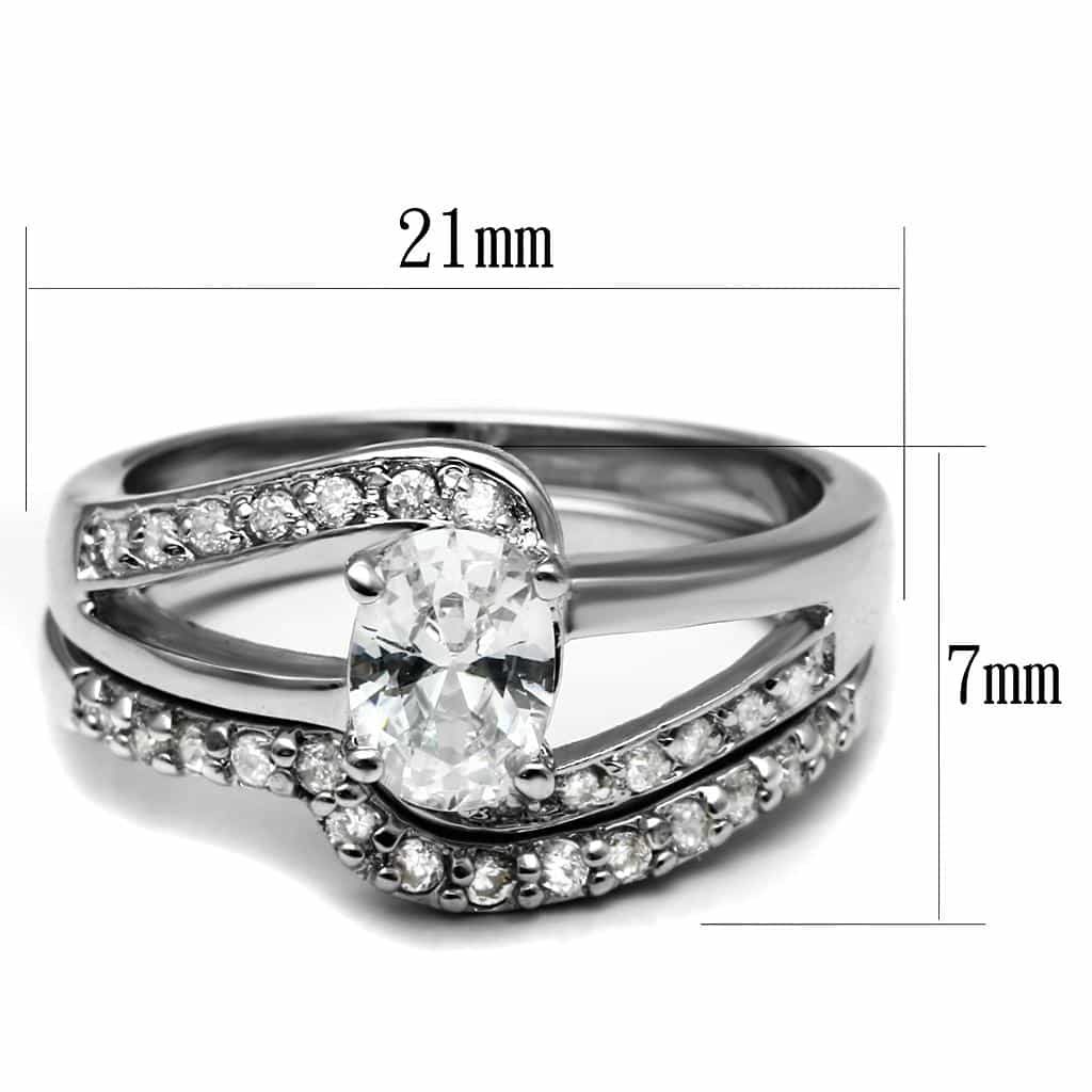 Stainless Steel CZ Round Pave Chevron Wave Bridal Ring view 3
