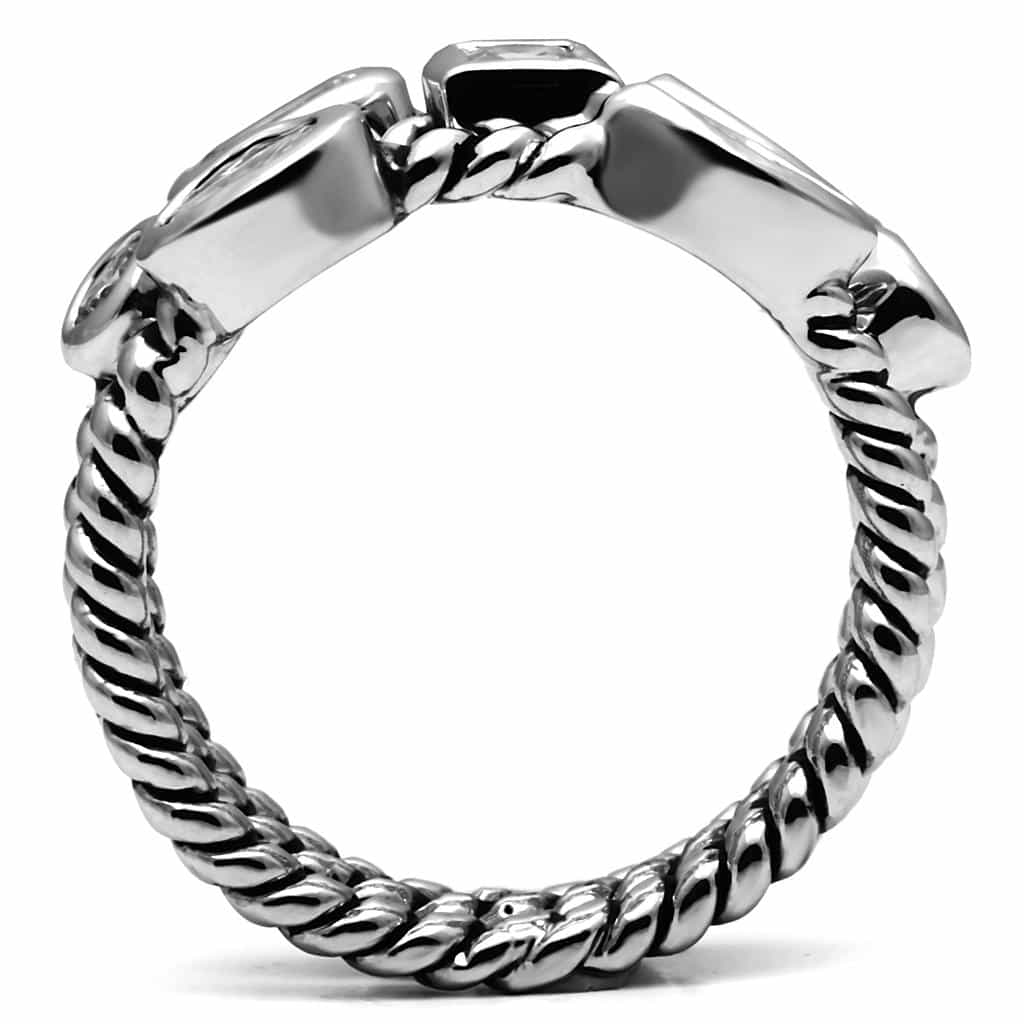 Stainless Steel CZ Multi Shape Bezel Twisted Rope Stack Ring view 5