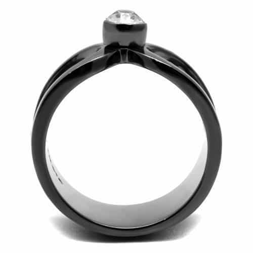Stainless Steel Dark Gunmetal CZ Bezel Open Cutout Wide Band Ring view 5