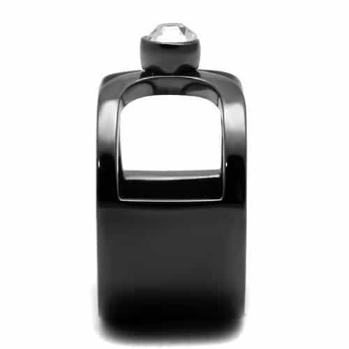 Stainless Steel Dark Gunmetal CZ Bezel Open Cutout Wide Band Ring view 7