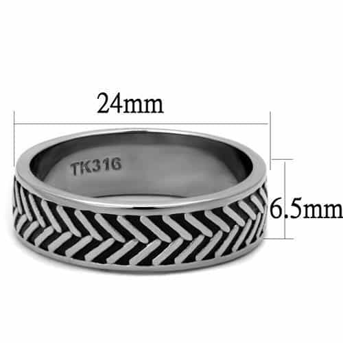 Stainless Steel Polished Chevron Herringbone Pattern Band Ring view 3