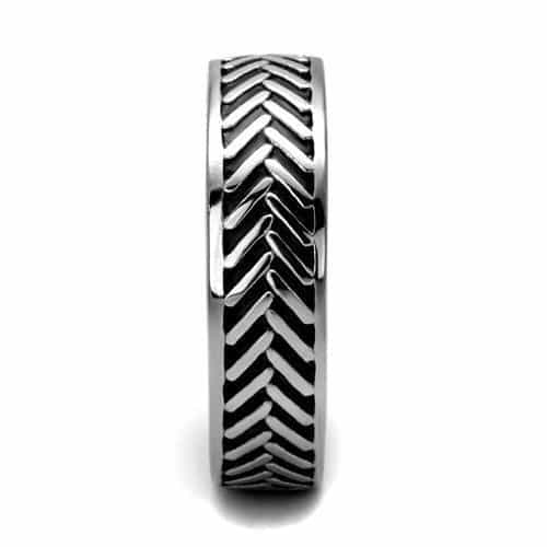 Stainless Steel Polished Chevron Herringbone Pattern Band Ring view 7
