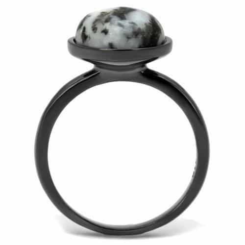 Stainless Steel Dark Gunmetal White Howlite Cabochon Round Ring view 5