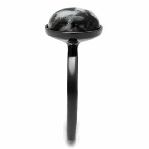 Stainless Steel Dark Gunmetal White Howlite Cabochon Round Ring view 7
