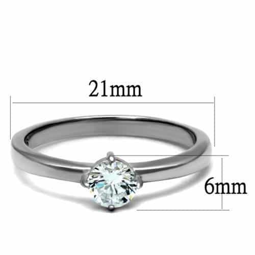 Stainless Steel CZ Round Solitaire Thin Band Ring view 3
