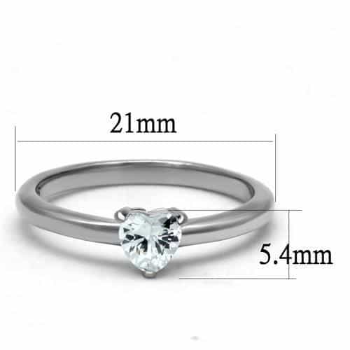 Stainless Steel CZ Heart Solitaire Thin Band Ring view 3