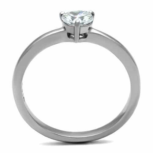 Stainless Steel CZ Heart Solitaire Thin Band Ring view 5