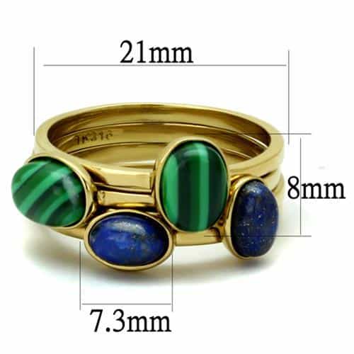 Stainless Steel Gold IP Malachite Lapis Blue Stone Multi Cab Ring view 3