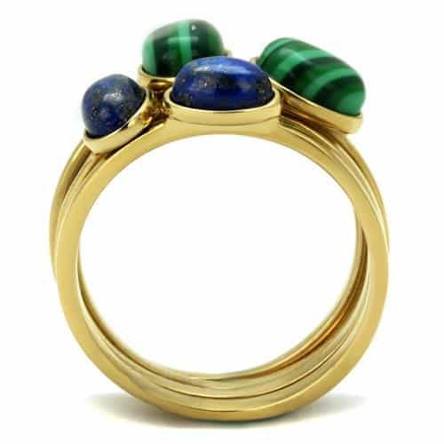 Stainless Steel Gold IP Malachite Lapis Blue Stone Multi Cab Ring view 5