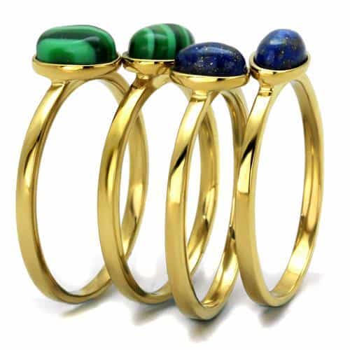 Stainless Steel Gold IP Malachite Lapis Blue Stone Multi Cab Ring view 7